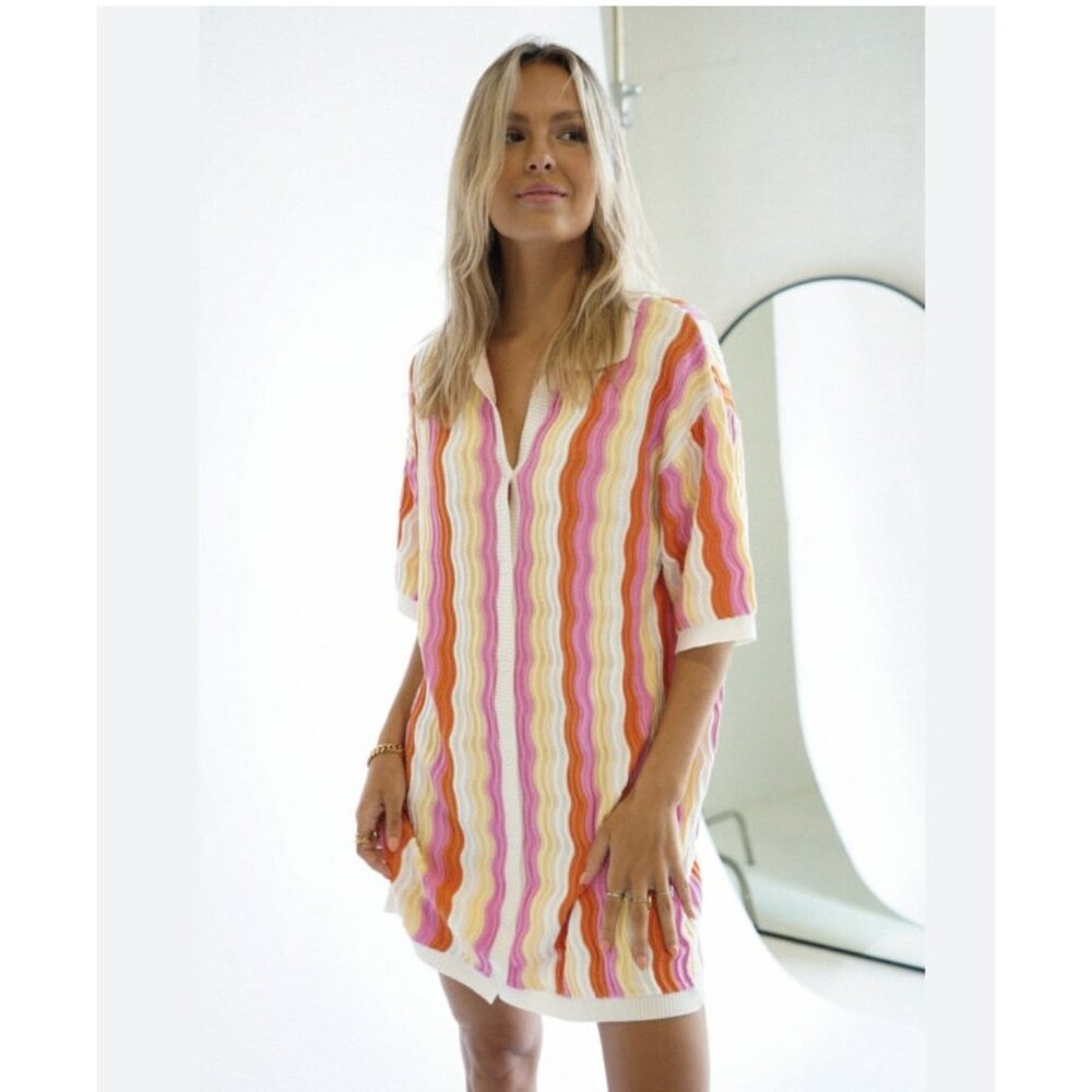 Yellow the Label Felix Dress Womens S/M Multicolor Striped Knit Button Front